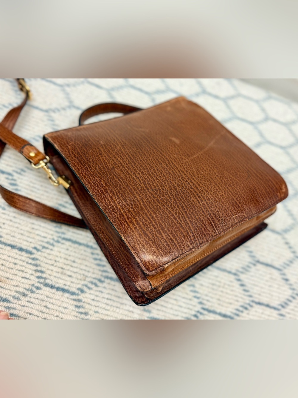 BALLY Vintage 90s Unisex Classic Brown Boar Leather 2-Way Top Handle W/ Org. Key - Picture 8 of 16